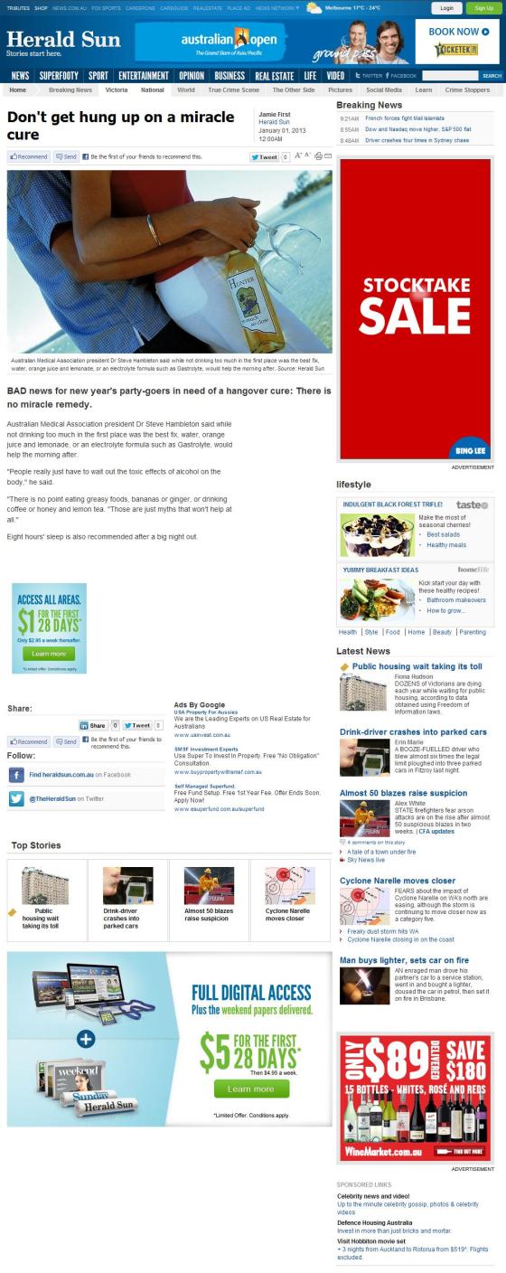 Herald Sun - Hangover Article (Online)
