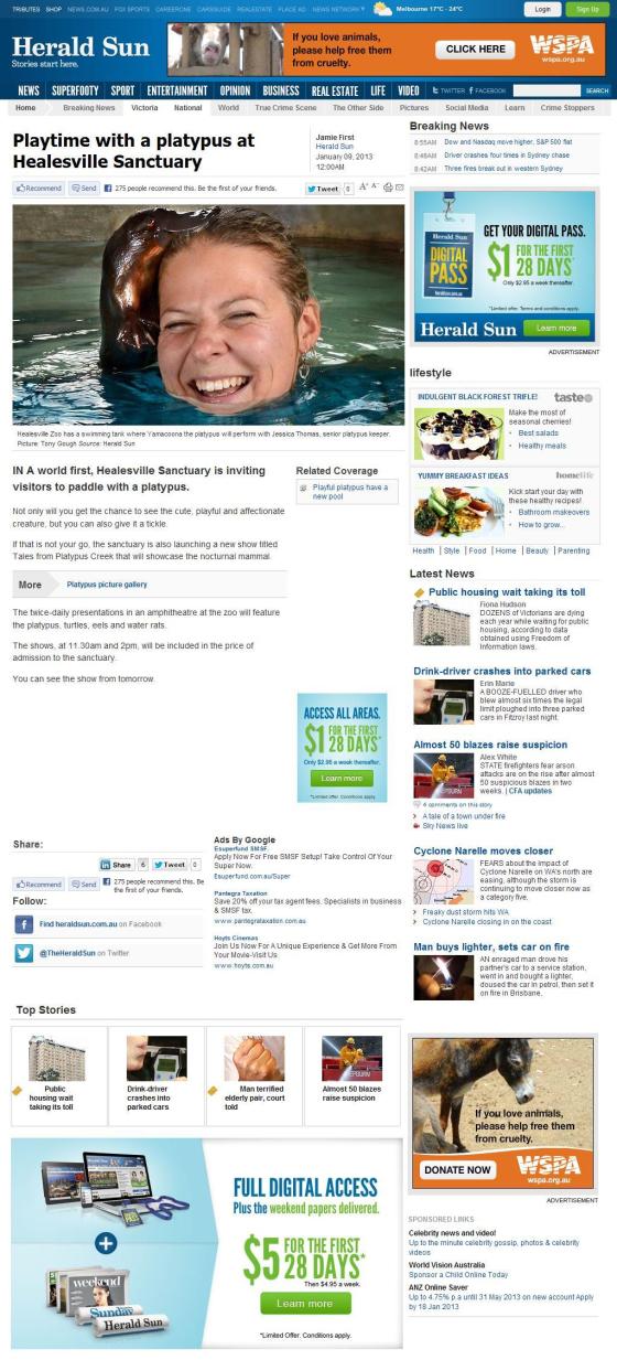 Herald Sun - Platypus Article (Online)