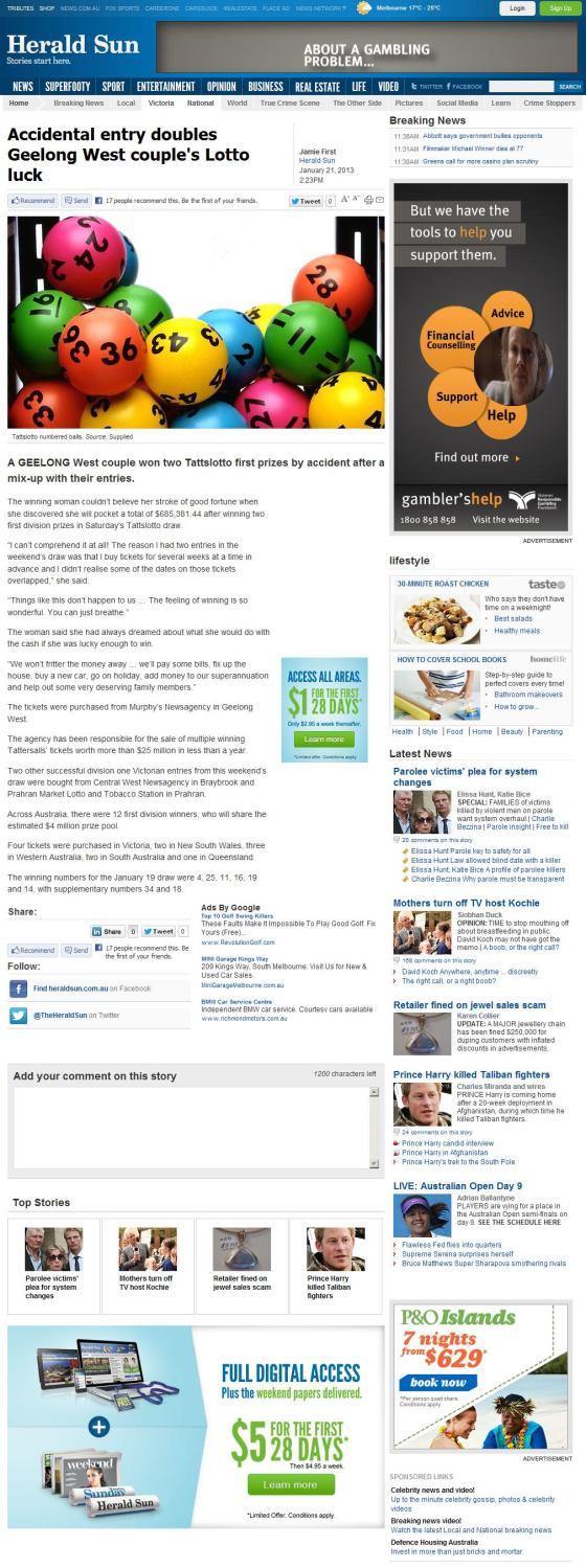 Herald Sun - Tattslotto Article (Online)