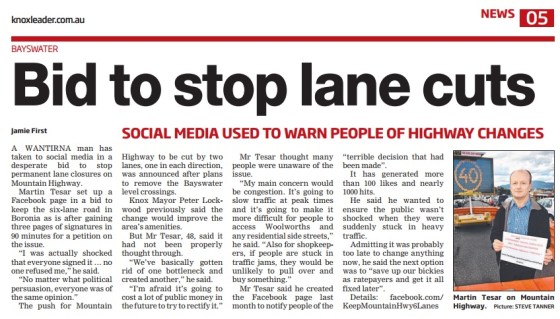 Mountain Highway Lane Closures