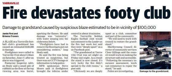 Yarraville Football Club Fire